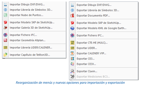 Restructuración de las opciones de importar y exportar ficheros